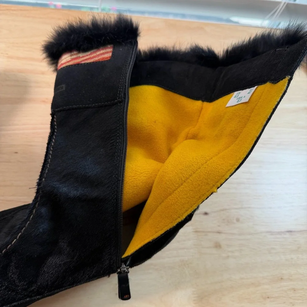 Tecnica Winter Snow Boots Women's Black Fur Trim Striped Side Zip Outdoor - 8.5